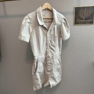 Women's Pilcro Anthropologie‎ Cream Short Sleeve Denim Romper Size 10